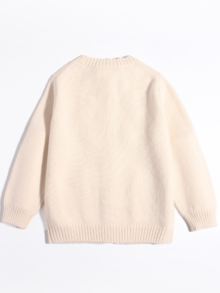 Embroidered Flower Girls Ivory Cashmere Cardigan with Pockets